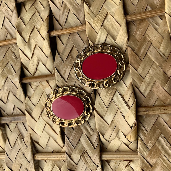 Red & Gold Stud Earrings - Picture 6 of 9